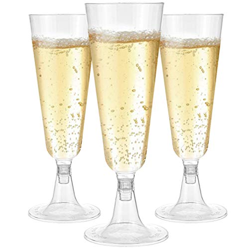 Hedume 100 Pack Champagne Flutes, 5oz Disposable Clear Plastic Champagne Glasses, Toasting Flute Set for Mimosas, Bloody M...
