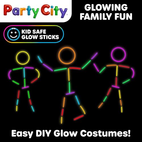 Party City 100 Glow Sticks Bulk Party Pack 8”– Neon Glow in the Dark Party Supplies, Glowsticks with Connectors Bracelets...