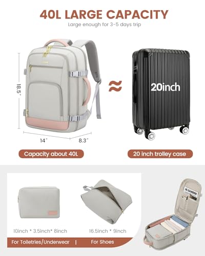LOVEVOOK Travel Backpack For Women, 40L Carry On Backpack Flight Approved, TSA Personal Item Travel Bag Fits 17 Inch Lapto...