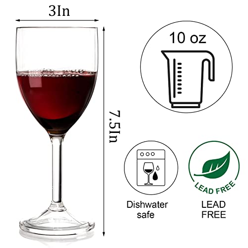 WUWEOT 8 Pack Plastic Wine Glasses, 10 Oz Unbreakable Stemmed Wine Goblets, Clear Shatterproof Plastic Stemware for Trave...