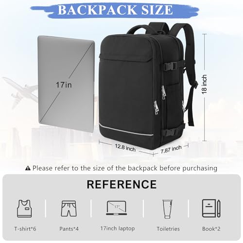Sinaliy Personal Item Backpack, 40L Large Travel Backpack for Women Men, Waterproof Carry on Backpack for College, Busines...