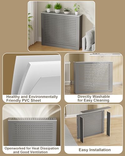 Gray Radiator Cover Louvered Grill Heater Heating Side Stand Cabinet Radiator Covers For Home Wood Heating Cover Storage Organizer Cabinet, Waterproof, Easy To Install(31.5"Lx9.8"Wx27.6"H)
