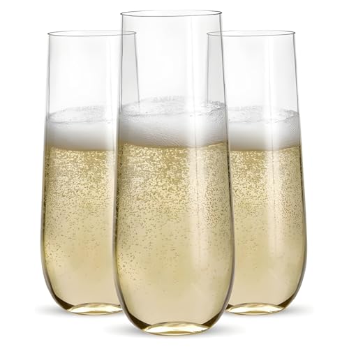 Prestee 48 Pack Plastic Champagne Flutes 9 oz - Stemless Disposable Champagne Flutes for Cocktails Mimosa Bar and Party Su...