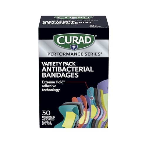 CURAD Performance Series Antibacterial Bandages, Extreme Hold Adhesive Technology, Finger & Knuckle Bandages, Flexible Fab...