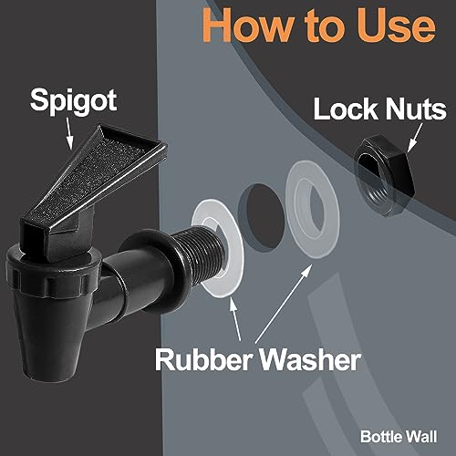 LifCratms 2Pcs BPA-Free Replacement Cooler Faucet, Black Plastic Water Spigot Spout Dispenser Tap Set, Reusable Water Croc...
