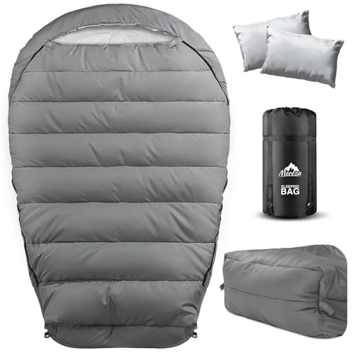 MEREZA Mummy Double Sleeping Bag for Adults with Pillow Cold Weather 0 Degree 2 Person Sleeping Bag for Big Tall Mens Coup...