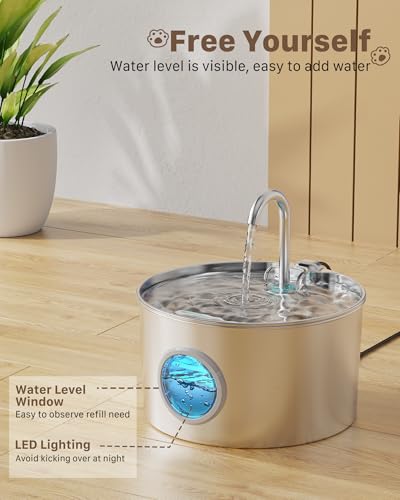 Cat Water Fountain Stainless Steel: 74oz/2.2L Cat Fountain for Drinking - Pet Water Fountain for Cats Inside - Quiet Cats ...