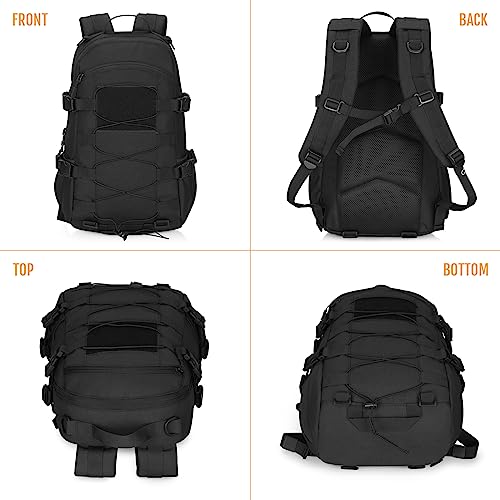 HUNTVP 25L Tactical Backpack Military Backpack MOLLE Bag Outdoor Hunting Rucksack Gear Assault Travel Daily Pack Bag(Black)