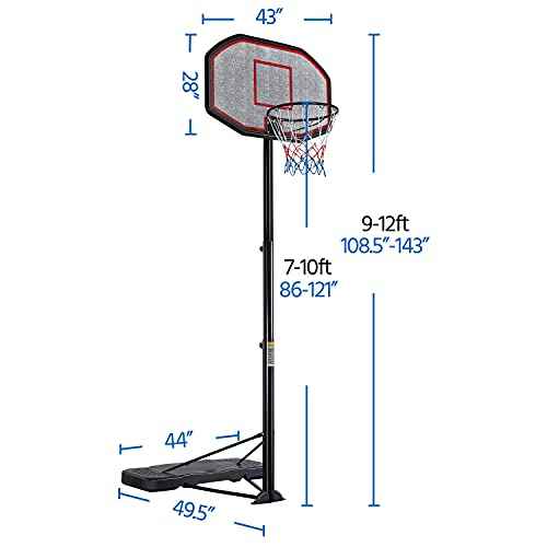 Yaheetech Basketball Hoop Outdoor for Adults Portable Basketball Goal Court 9-12ft Height Adjustable with 43 inch Backboard
