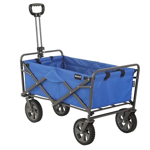 Mac Sports Heavy Duty Steel Frame Collapsible Folding 150 Pound Capacity Outdoor Camping Garden Utility Wagon Yard Cart, Blue