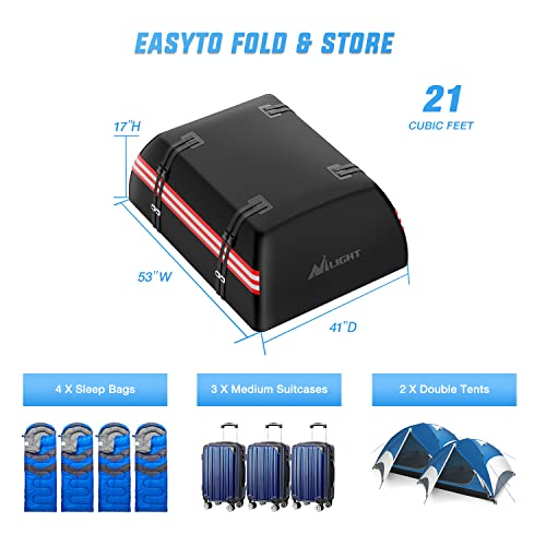 Nilight Car Roof Bag 21 Cubic Feet Waterproof Rooftop Cargo Carrier,Suitable for All Vehicle with/Without Rack - Waterproof Zip,Reflective Strip,Anti-Tear 840D PVC, with Anti-Slip Mat