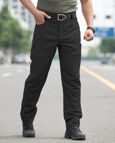 Men's Stretch Tactical Pants,Water Resistant Ripstop Cargo Pants,Lightweight Outdoor Work Hiking Pants with Pockets(No Belt)