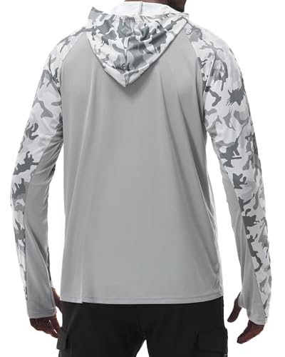Men's Performance Fishing Hoodie Shirt with Thumbholes - UPF 50 Sun Protection Camo Long Sleeve Shirts Quick-Dry