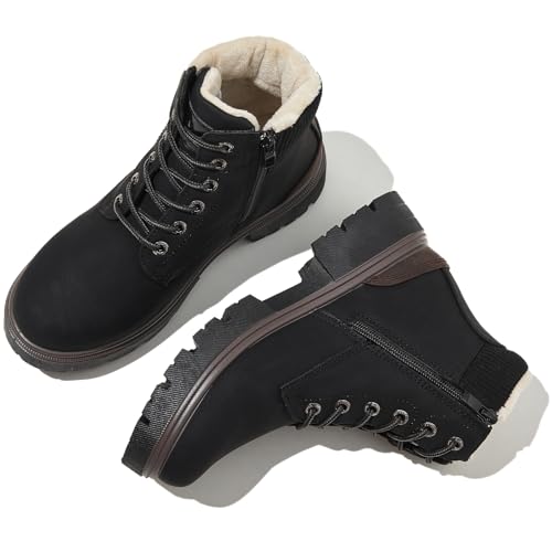 FINIWOR Ankle Boots for Women Hiking Boot Women Combat Boots Lace Up Womens Snow Boots Waterproof Fur Winter Boots Black B...