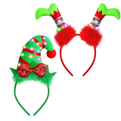 Farochy Christmas Elf Headband - Christmas LED headband Xmas Headband Christmas Elf Headpiece Christmas Elf Hat Elf Hair hoop