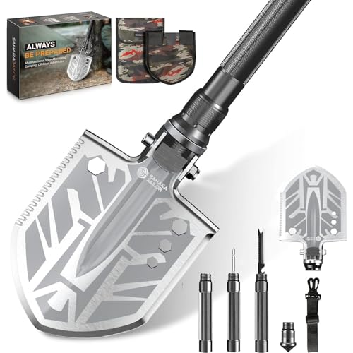 Sahara Sailor Unbreakable Tactical Shovel-180 Degree Folding Shovel-Camping Shovels - 23 in 1 Survival Gear and Equipment ...