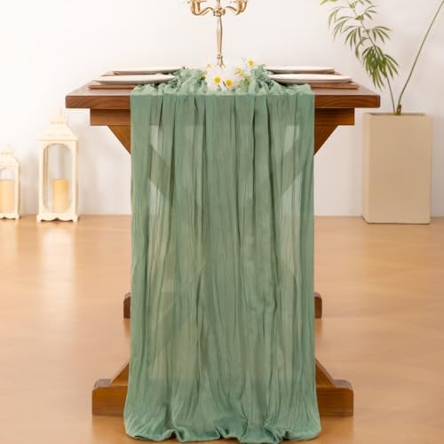 Socomi Sage Green Cheesecloth Table Runner Spring Easter Boho Rustic Farmhouse Gauze 120 inch 10FT Cheese Cloth Runner for...