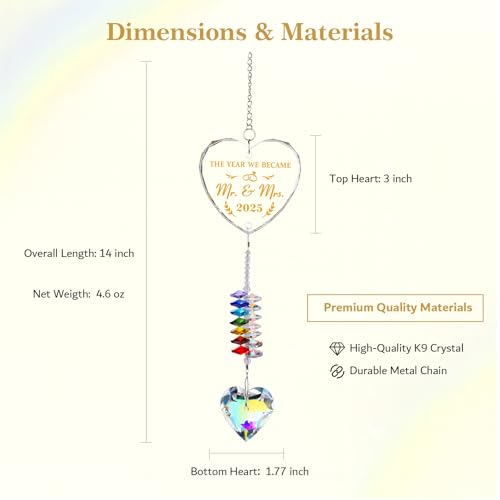 Wedding Gifts, Mr and Mrs Heart Crystal Suncatcher Ornament, Wedding Gift for Couples 2025, Bridal Shower Gifts, Newlyweds Gift Ideas, First Christmas Married Keepsake Anniversary Ornament Decor
