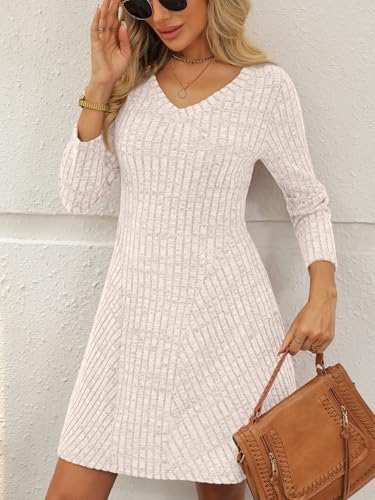 AUTOMET Womens Sweater Dresses Winter Long Sleeve Fall Fashion 2026 V Neck A-Line Flowy Mini Casual Dress Comfy Work Clothes