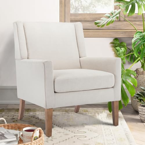 COLAMY Modern Wingback Living Room Chair, Upholstered Fabric Accent Armchair, Single Sofa Chair with Lounge Seat and Wood ...