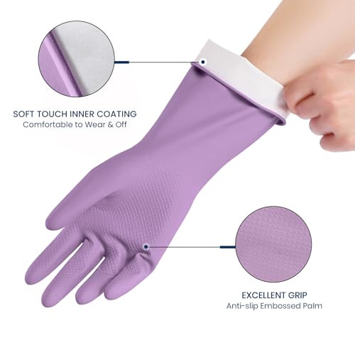 Rubber Cleaning Gloves for Dishwashing, 4 Pairs Reusable Kitchen Gloves for Washing Dishes and Household Cleaning, Colorfu...