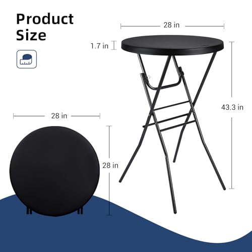 Byliable Cocktail Table 28in High Top Round Folding Indoor Outdoor, Plastic Bar Height Foldable Bistro Tall Table for Part...
