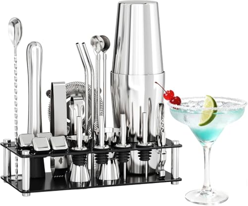 EffiQ-Rate Cocktail Shaker Set Bartender Kit, 24-Piece Boston Stainless Steel Bar Tool Set with Acrylic Stand Bars Set wit...