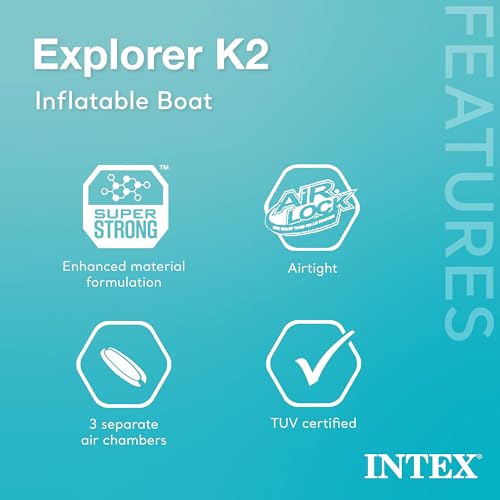 Intex 68307EP Explorer K2 Inflatable Kayak Set: Includes Deluxe 86in Aluminum Oars and High-Output Pump – SuperStrong PVC...
