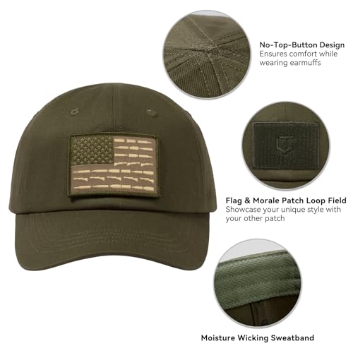 VisionTac Tactical Hat with Flag Patch Camo Military Army Hats Adjustable Trucker Baseball Cap Soft Top for Shooting