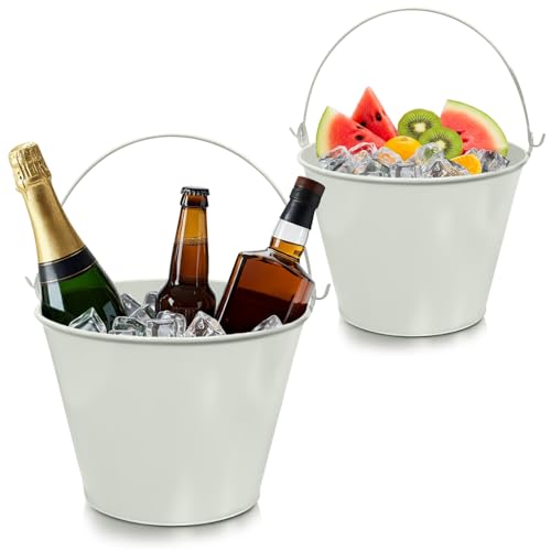 PLEXON Galvanized Metal Ice Bucket for Parties Coctail Bar Restaurant - Drink Beer Champagne Metal Pail Bucket with Handl...