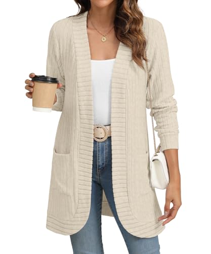 YSYOKOW Women Long Sleeve Open Front Cardigan Casual Lightweight Long Cardigans Loose Knit Outwear with Pockets