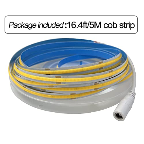 HAMRVL COB LED Strip Lights White 6000K,DC12V 16.4ft/5M 320leds/M CRI90 Flexible LED Tape Lights 8mm,for Indoor Home Cabin...