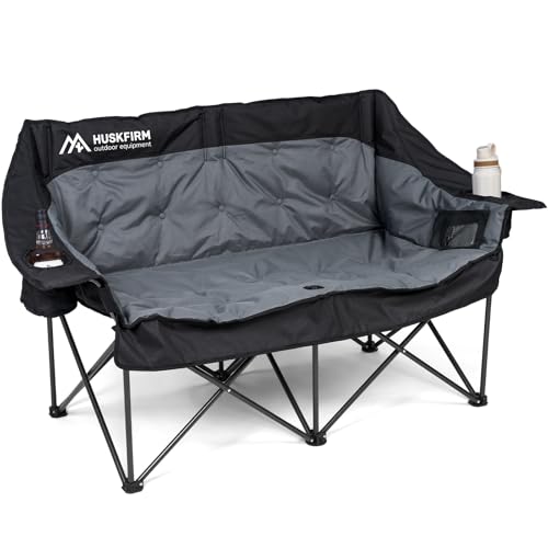 Double Camping Chair Oversized Padded Camping Chairs for Adults Folding Loveseat with Cup Holders and Side Pockets Heavy D...