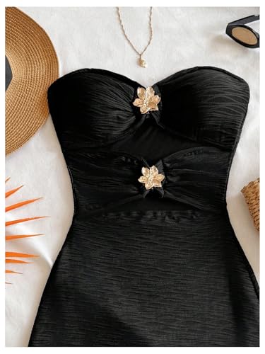 Milumia Women's Metal Flower Cut Out Tube Top Mini Dress Textured Sleeveless Bodycon Party Club Vacation Dresses