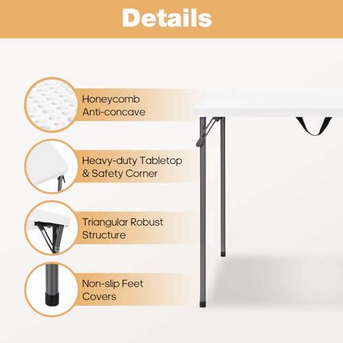 34" Square Folding Table for 4 Person, 330lbs Weight Capacity Foldable Table with HDPE Tabletop & Heavy-Duty Steel Legs, L...