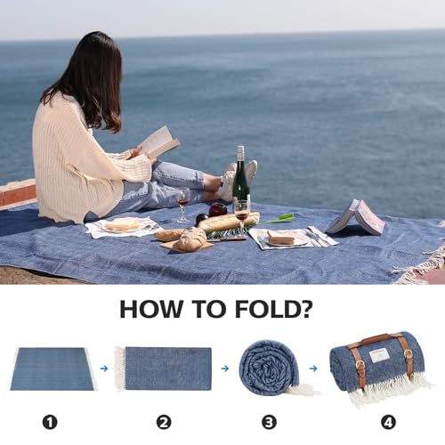 G GOOD GAIN Waterproof Picnic Blankets- Extra Large Outdoor Blanket Foldable, Beach Blanket with PU Handles, Sandproof Pic...