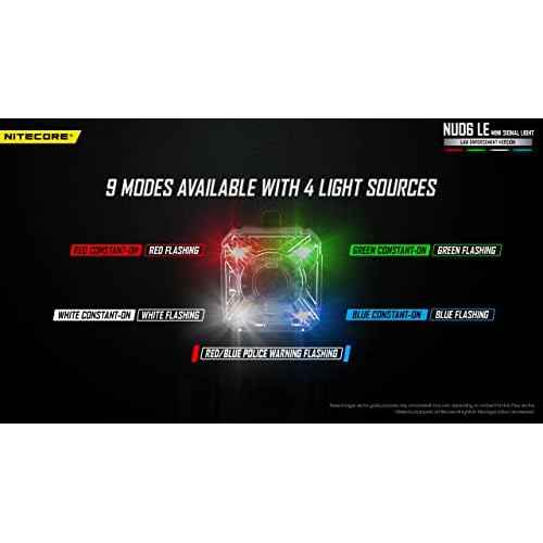 Nitecore NU06 LE 4-Color Rechargeable Signal and Safety Light, White, Red, Green, and Blue, compatible with ARC Rail, Magnetic, MOLLE & Hook-and-Loop