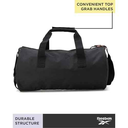 Reebok Duffle Bag - Lightweight Unisex Carry On Small Gym Bag - One Size Sports & Travel Duffel Bags for Men and Women, Plyo Jet Black With Rose Logo