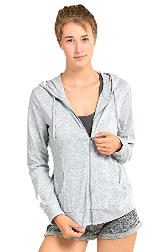 Sofra Women's Thin Cotton Zip Up Hoodie Jacket