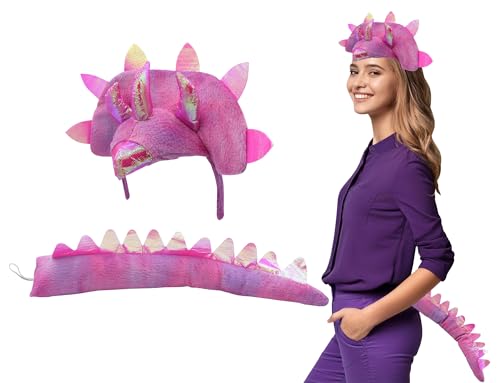 Nicky Bigs Novelties Adult Triceratops Dragon 3 Horn Dinosaur Headband Tail Costume Accessory Set