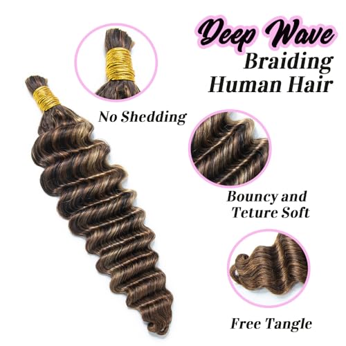 Human Hair for Boho Braids 100G Boho Braiding Human Hair #4/27/30 Deep Wave 100% Brazilian Human Braiding Hair 20 Inch