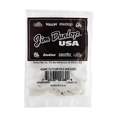 Dunlop 424R.73 Tortex Wedge, White/Yellow, .73Mm, 72/Bag