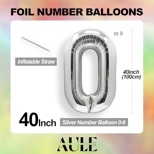 AULE 40 Inch Big Silver 1 Balloon Number Large Foil Helium Number Balloons 0-9 Jumbo Giant Happy 1st Birthday Party Decora...