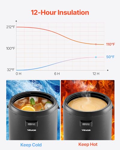 VEVOR Insulated Beverage Dispenser, 3.2 Gal/12L Stainless Steel Thermal Drink Server with Spigot & Temp Display, Suitable ...