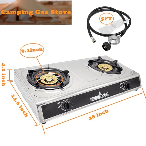 RegiisCook Double Burner Propane Gas Cooktop,Camping Portable LPG Gas Stove, Auto Ignition Stainless Steel Countertop with...