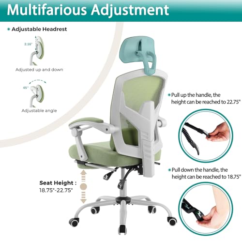 DUMOS Office Desk Chair with Footrest Ergonomic Gaming Chair for Adults Computer Mesh, Lumbar Support,Swivel Reclining wit...
