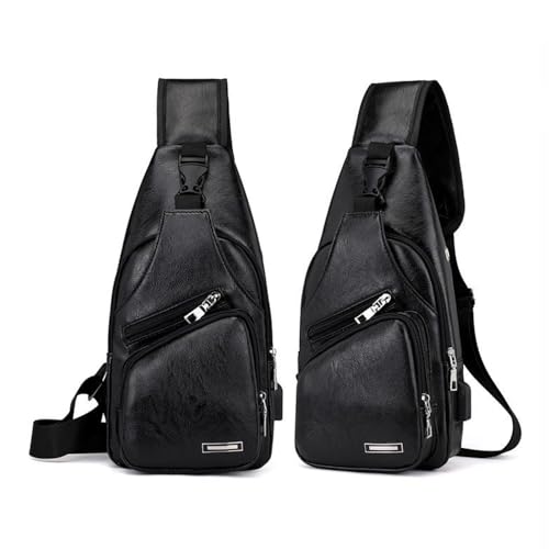 PU Sling Bag Mens Crossbody Bags Chest Bag Daypack Backpack for Men with USB Charge Port Earphone Hole Travel Outdoor Camping