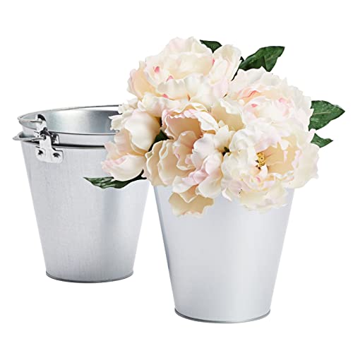 Juvale Metal Bucket 3-Pack - 7 in Top Dia x 4.5 in Bottom x 7.2 in H, 100 oz, Silver - Ice Bucket & Beer Chiller Tin Pail...