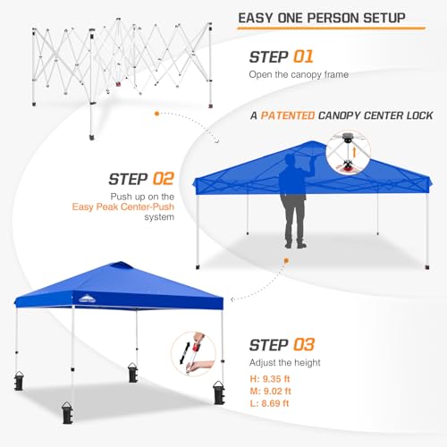EAGLE PEAK Pop Up Canopy Tent with Wheeled Carry Bag, 8 Stakes, 4 Ropes, 4 Weight Bags, Easy Set Up Tent Canopy, 10x10 ft,...
