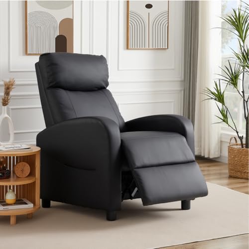 Sweetcrispy Recliner Chair PU Leather Recliner Sofa No Massage, Home Theater Seating with Lumbar Support, Adjustable Push ...